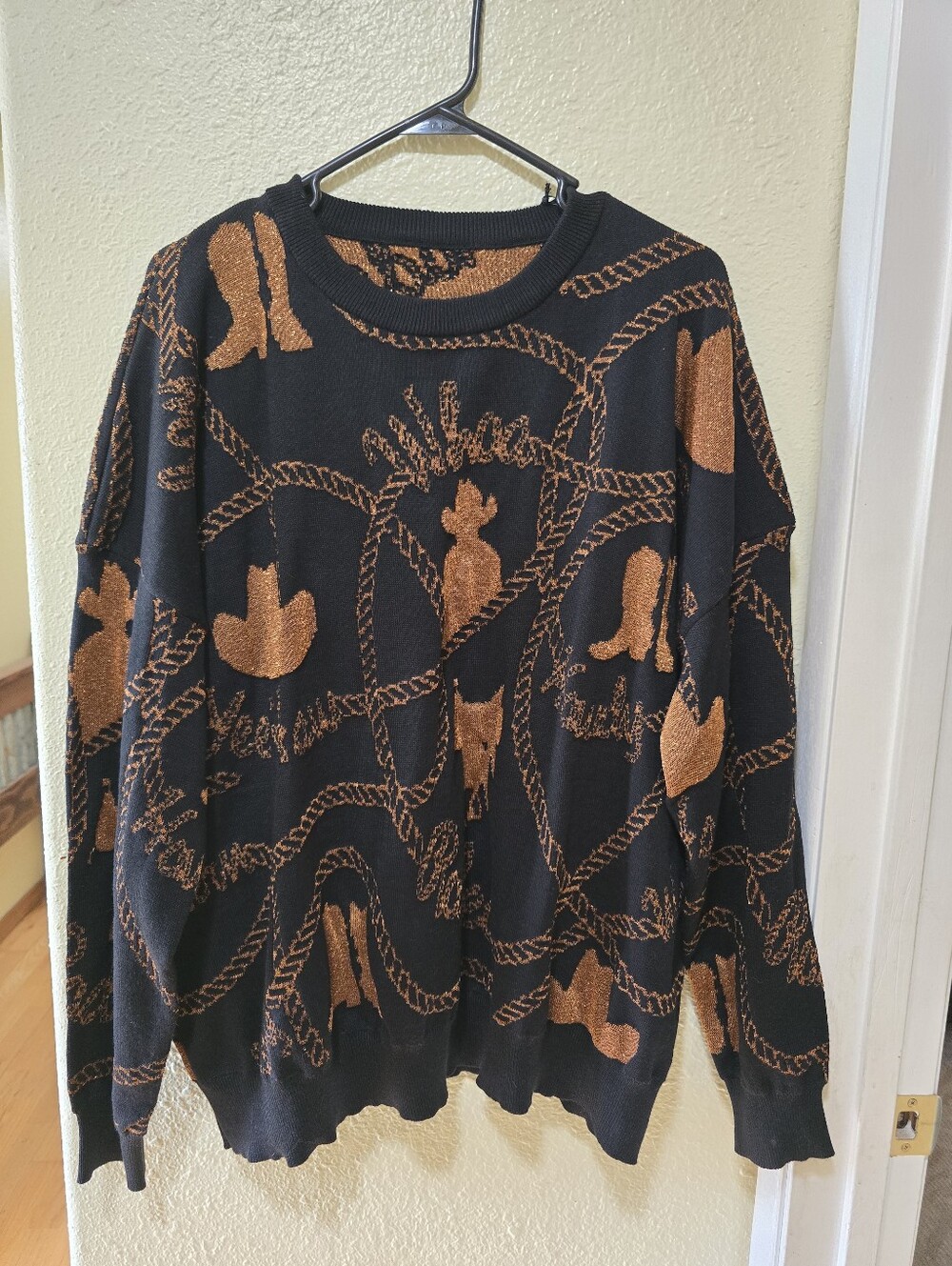 2 Fky Black Sweater with Copper Western Motif